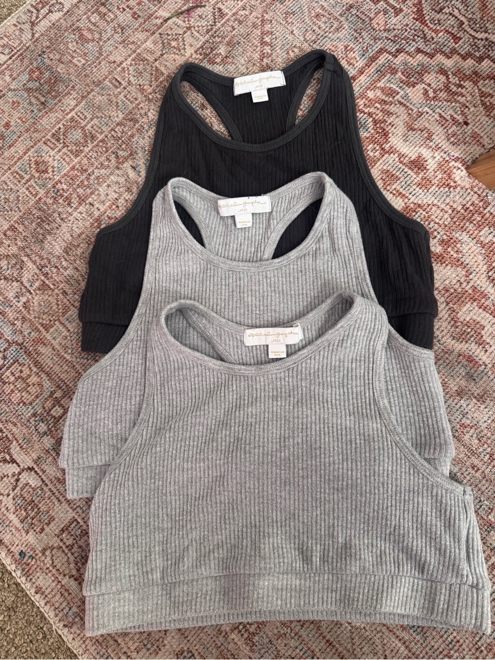 3 Spiritual Gangster ballet Ribbed Racerback Tank Top bras - dark & 2 Light Gray